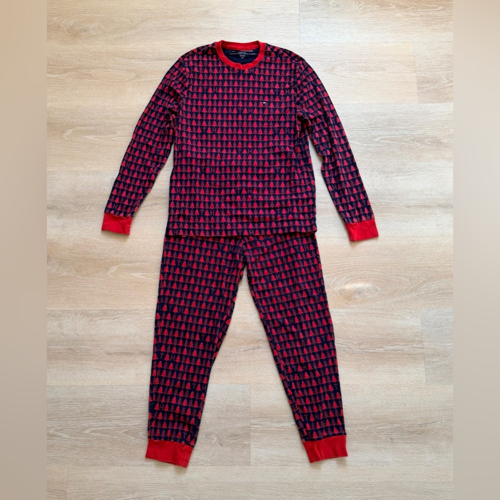 Tommy Hilfiger Unisex Cotton Pajama Set Long Sleeve Christmas Sleepwear lounge S